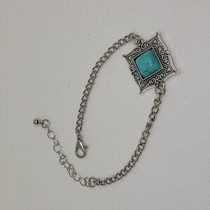 Western Silver Tone Turquoise Faux 7" + 2" Extension Bracelet Ankle or Bracelet